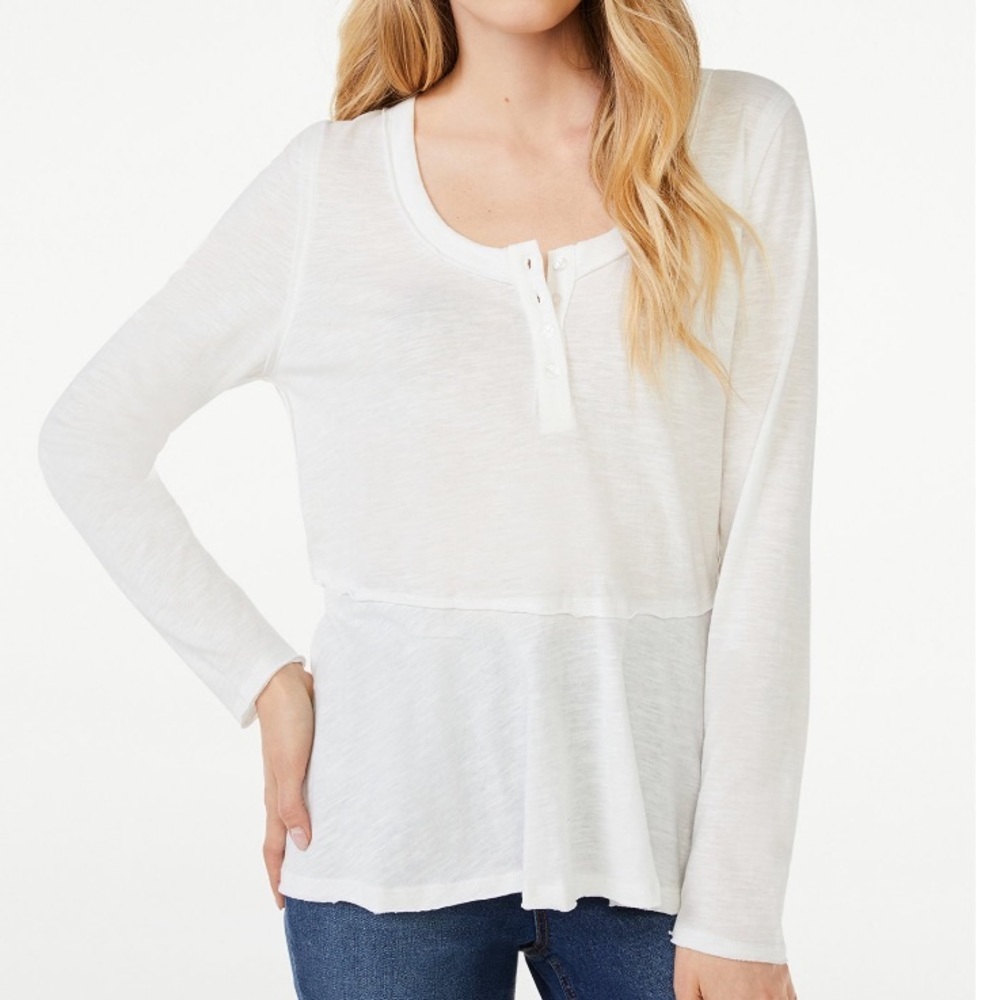 White Long Sleeve Henley Top